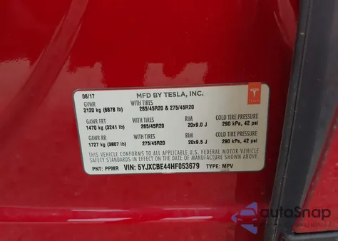 2017 Tesla Model X P100D из США, поврежденный, VIN 5YJXCBE44HF053679